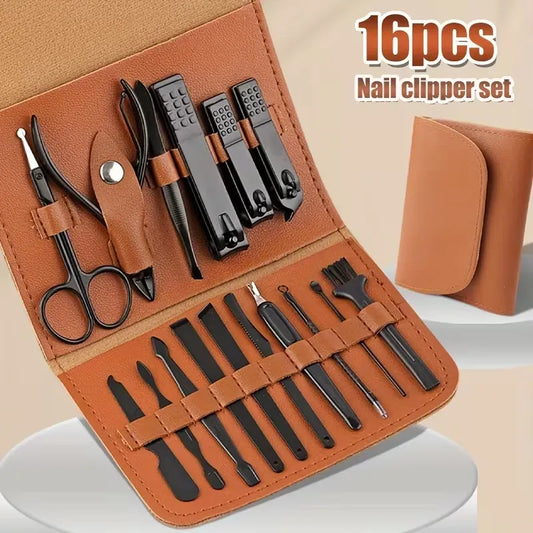 Professional 16-Piece Nail Clipper Set – Brown Case