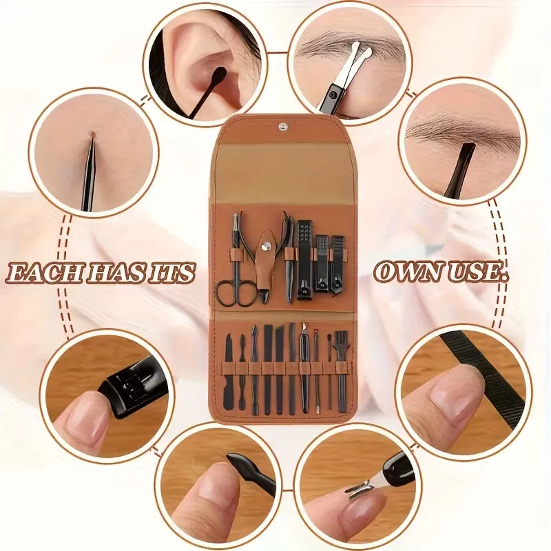 Professional 16-Piece Nail Clipper Set – Brown Case
