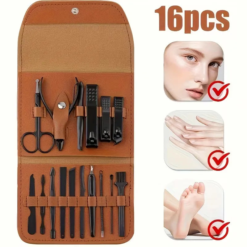 Professional 16-Piece Nail Clipper Set – Brown Case