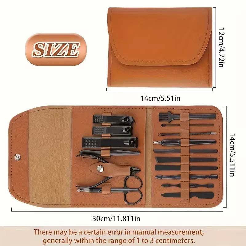 Professional 16-Piece Nail Clipper Set – Brown Case