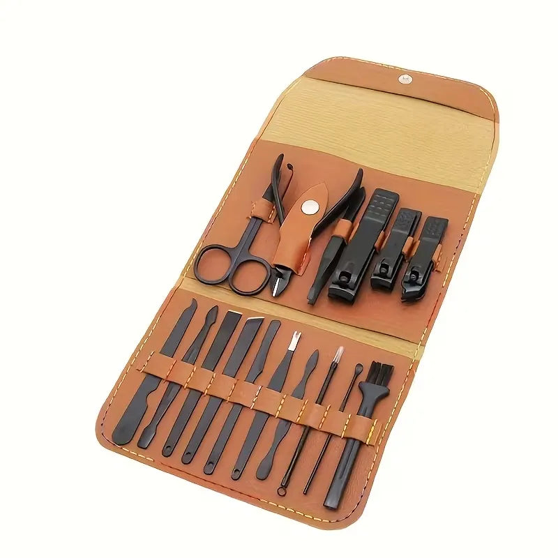 Professional 16-Piece Nail Clipper Set – Brown Case